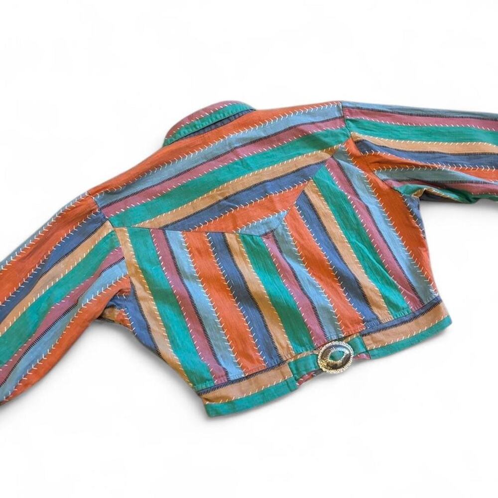 Retro 90s Western Stripe Crop Button Up – Southwest Cowgirl Top M